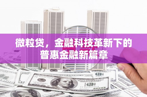 耀州微粒贷，金融科技革新下的普惠金融新篇章